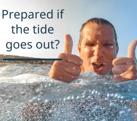 Man in water showing thumbs up with text 'prepared if the tide goes out?'